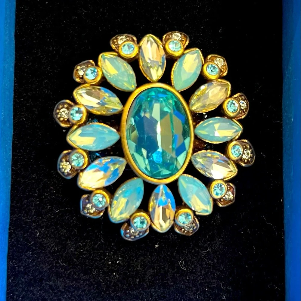 Heidi Daus Blue and Gold Statement Ring - Picture 1 of 7